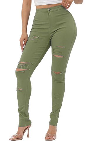 DODO Colorful Super Stretch High Waist Ripped Skinny Pants - Plus - Beauty Exchange Beauty Supply
