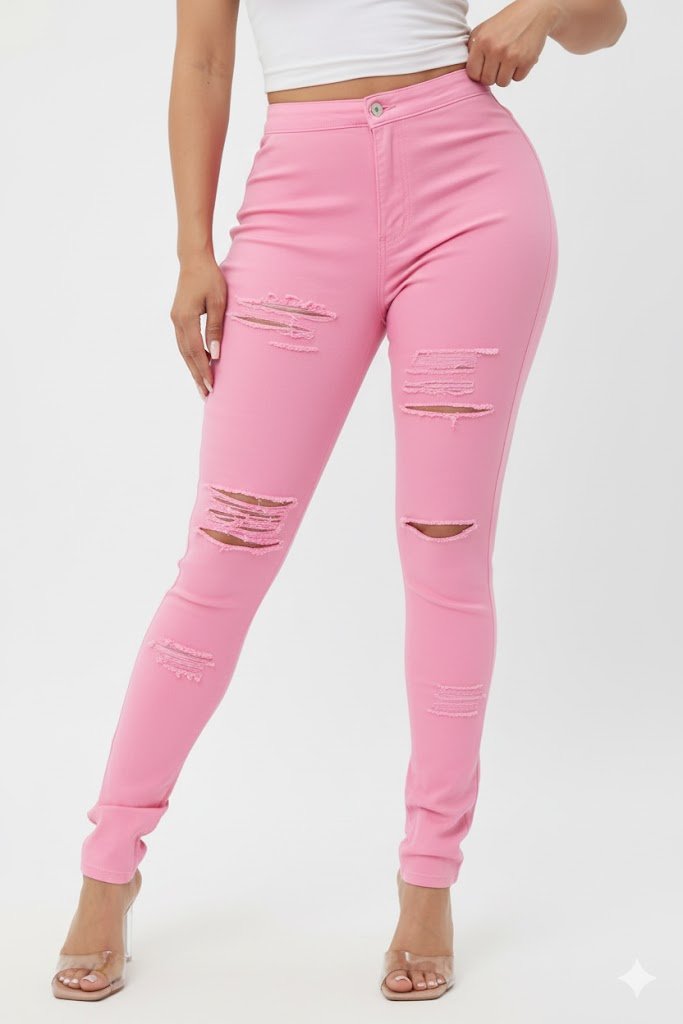 DODO Colorful Super Stretch High Waist Ripped Skinny Pants - Plus - Beauty Exchange Beauty Supply