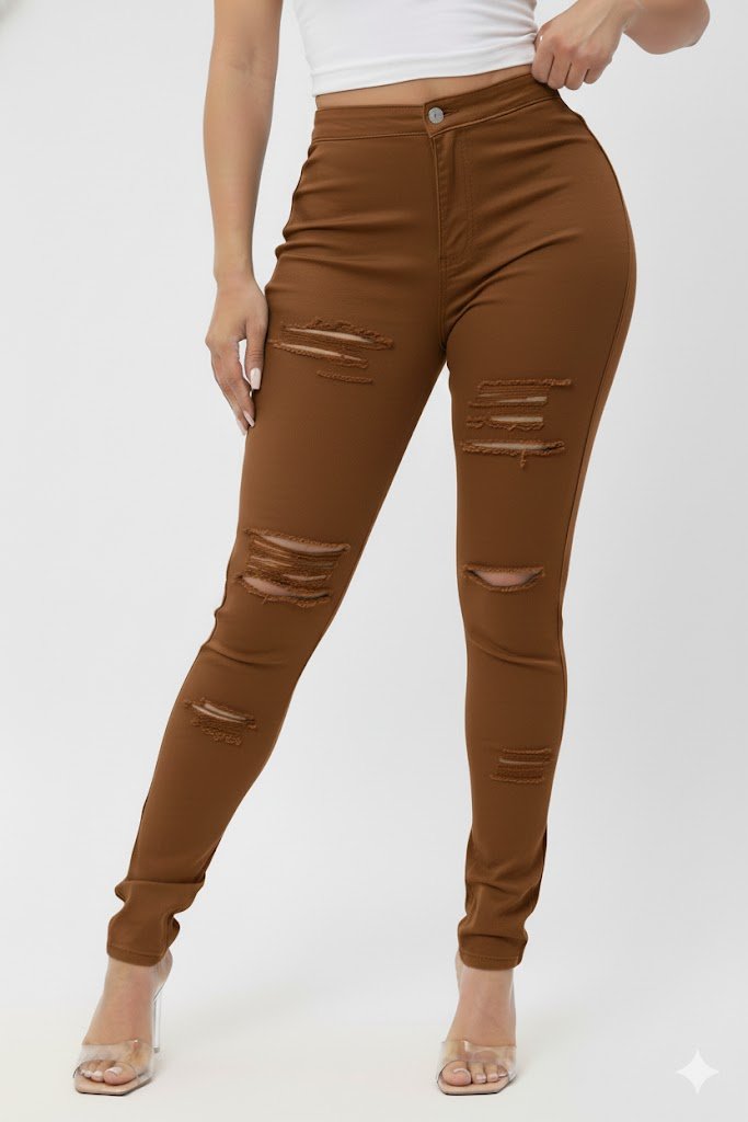 DODO Colorful Super Stretch High Waist Ripped Skinny Pants - Plus - Beauty Exchange Beauty Supply