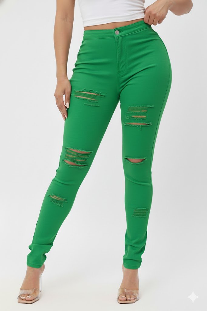 DODO Colorful Super Stretch High Waist Ripped Skinny Pants - Plus - Beauty Exchange Beauty Supply