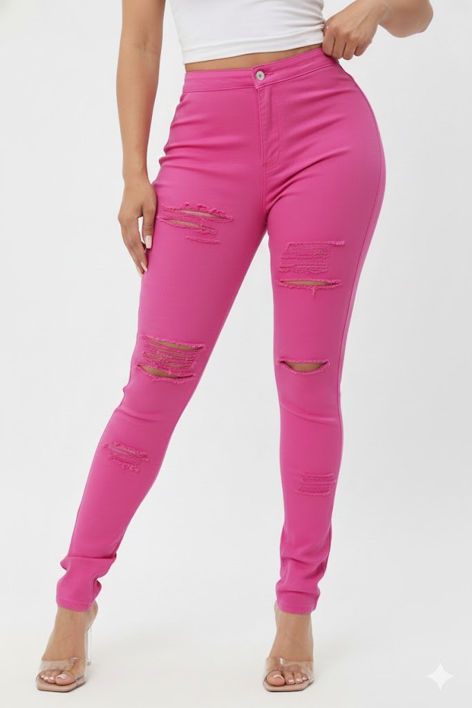 DODO Colorful Super Stretch High Waist Ripped Skinny Pants - Plus - Beauty Exchange Beauty Supply