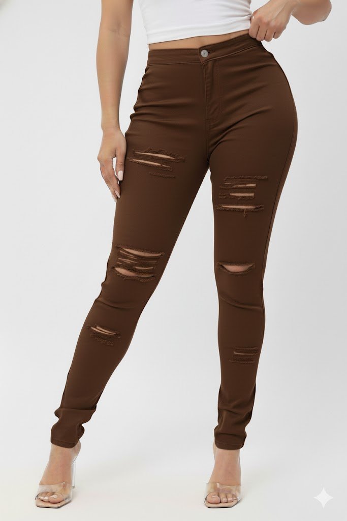 DODO Colorful Super Stretch High Waist Ripped Skinny Pants - Plus - Beauty Exchange Beauty Supply