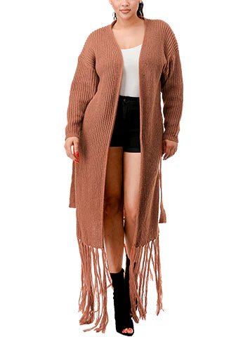DODO Knit Fringe Long Cardigan with Belt - Beauty Exchange Beauty Supply