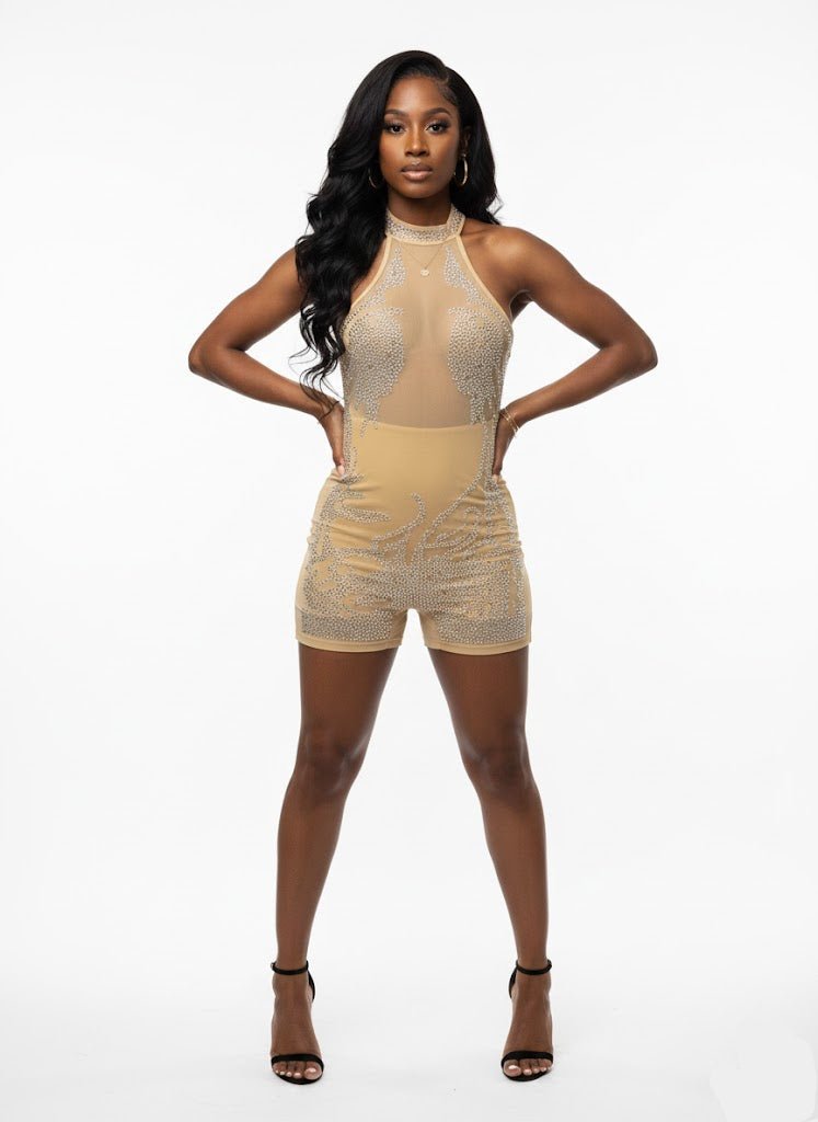 DODO Mesh Perspective Diamond Sleeveless Romper - Beauty Exchange Beauty Supply