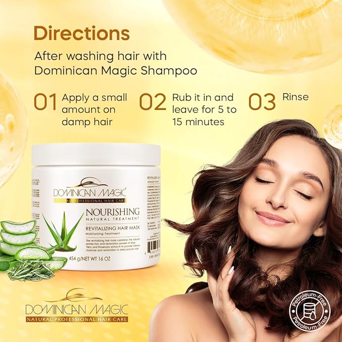 DOMINICAN MAGIC Nourishing Revitalizing Hair Mask with Aloe Vera – Deep Repair & Hydration for Dry, Damaged Hair (16oz) - Beauty Exchange Beauty Supply