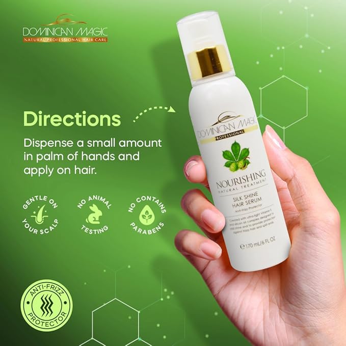 Dominican Magic Nourishing Silk Shine Hair Serum โ Lightweight Frizz Control & Glossy Finish (6oz) - Beauty Exchange Beauty Supply