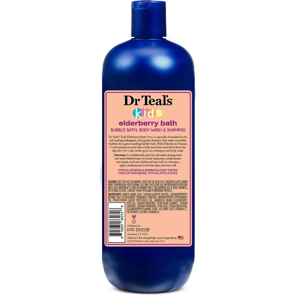 Dr Teal's Kids 3 - in - 1 Bubble Bath, Body Wash & Shampoo – Boost & Renew Elderberry with Vitamin C, 20 fl oz - Beauty Exchange Beauty Supply