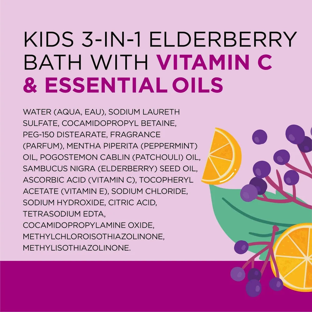 Dr Teal's Kids 3 - in - 1 Bubble Bath, Body Wash & Shampoo – Boost & Renew Elderberry with Vitamin C, 20 fl oz - Beauty Exchange Beauty Supply