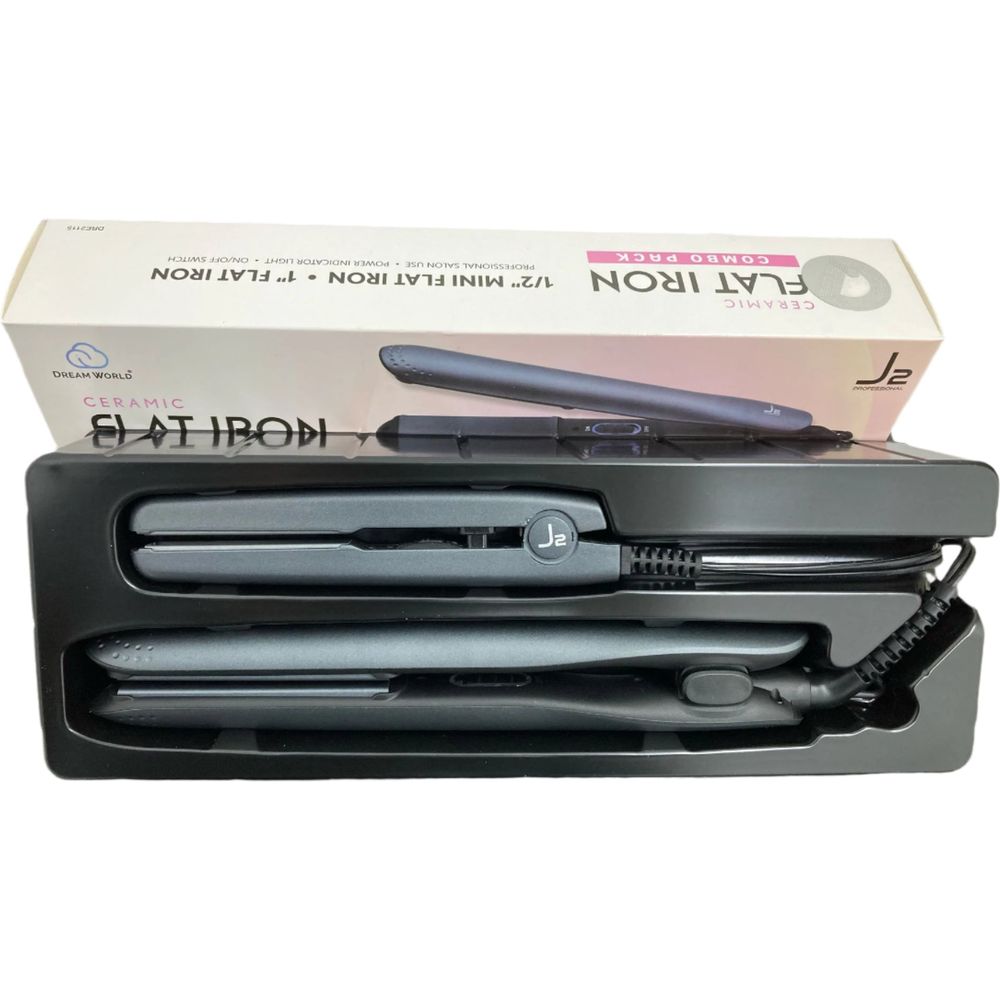 Dream World - J2 Ceramic Flat Iron Set – 1” Full - Size & 1/2” Mini Straightener Combo for Effortless Styling | - Beauty Exchange Beauty Supply