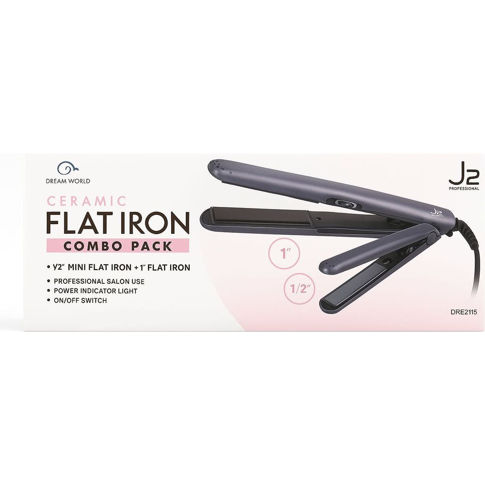 Dream World - J2 Ceramic Flat Iron Set – 1” Full - Size & 1/2” Mini Straightener Combo for Effortless Styling | - Beauty Exchange Beauty Supply