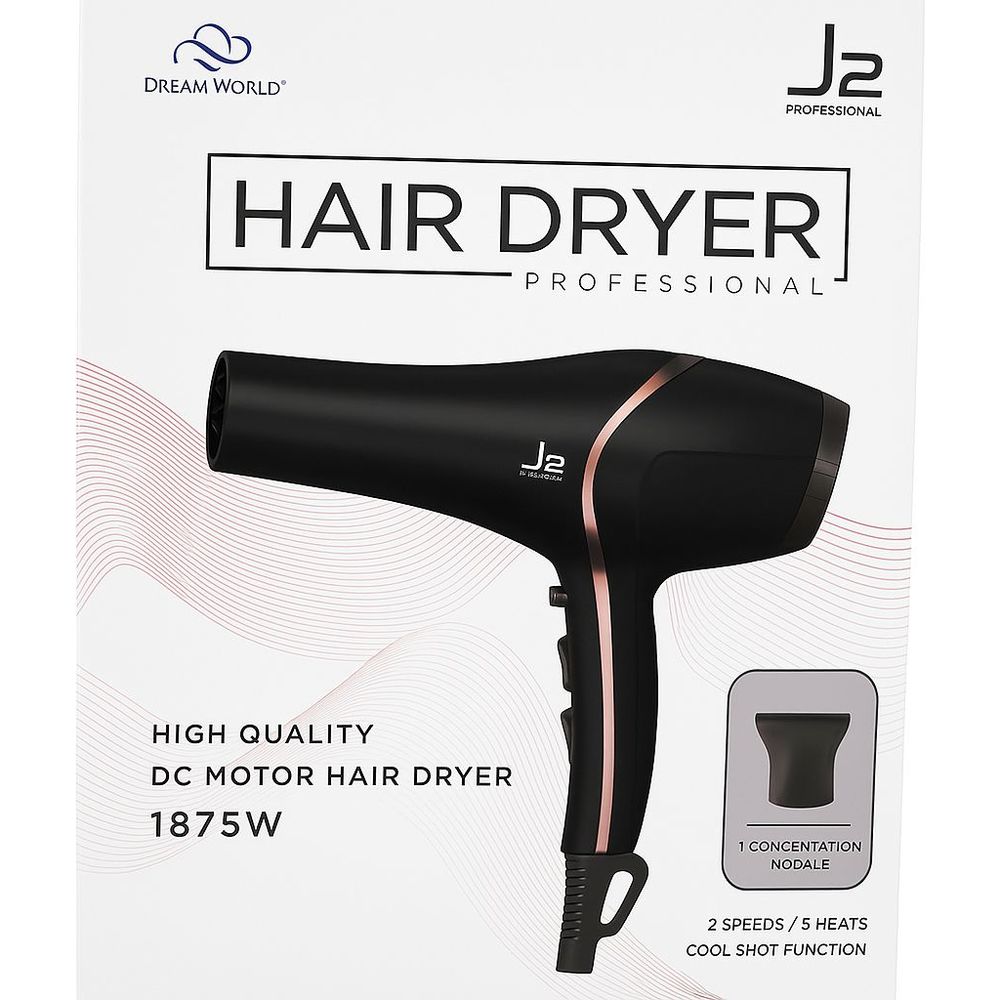 Dream World Professional Hair Dryer | 3 Variants - Available in White, Black, and Hot Pink | – 1875W DC Motor, 1 Concentrator Nozzle, 2 Speeds, 3 Heat Settings & Cool Shot Function - Beauty Exchange Beauty Supply