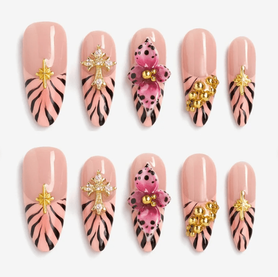 DRESUP Autumnal Serenade Medium Almond Stiletto Press-On Nails – 12 Pieces - Beauty Exchange Beauty Supply