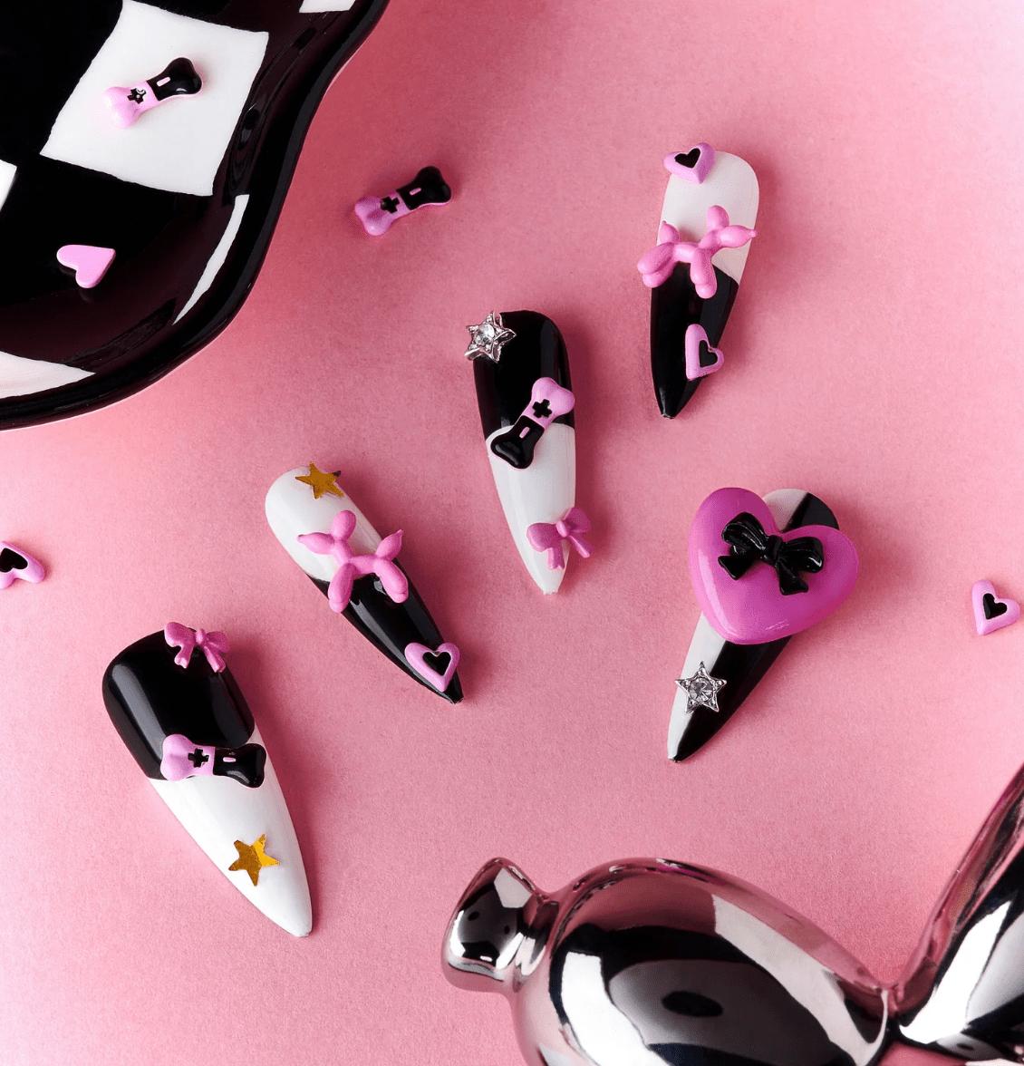 DRESUP Black Spade Sweetheart Medium Almond Stiletto Press-On Nails – 12 Pieces - Beauty Exchange Beauty Supply