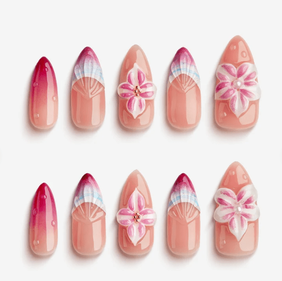 DRESUP Blooming Ballet Medium Almond Press-On Nails – 12 Pieces - Beauty Exchange Beauty Supply