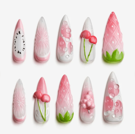 DRESUP Cherry Pop Fizz Medium Stiletto Press-On Nails – 12 Pieces - Beauty Exchange Beauty Supply