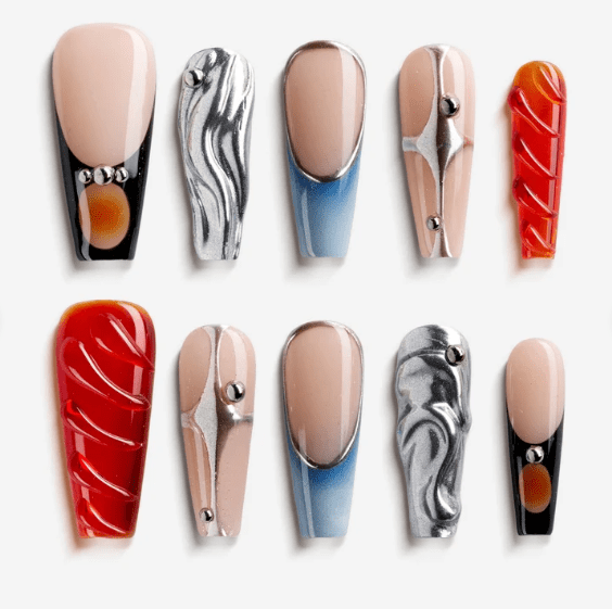DRESUP Cold Light Medium Coffin Press-On Nails – 12 Pieces - Beauty Exchange Beauty Supply