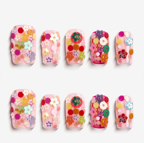DRESUP Colorful Flower Field Short Square Press-On Nails – 12 Pieces - Beauty Exchange Beauty Supply