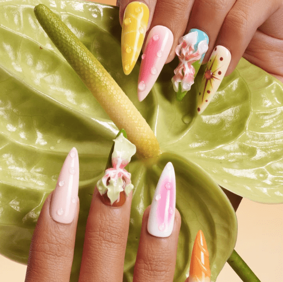 DRESUP Dreamy Garden Medium Almond Stiletto Press-On Nails – 12 Pieces - Beauty Exchange Beauty Supply