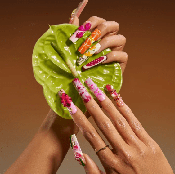DRESUP Floral Spring Long Pipe Press-On Nails – 12 Pieces - Beauty Exchange Beauty Supply