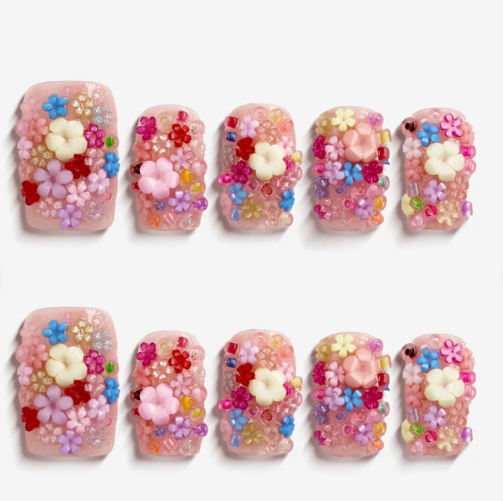 DRESUP Floral Sweetheart Short Square Press-On Nails – 12 Pieces - Beauty Exchange Beauty Supply
