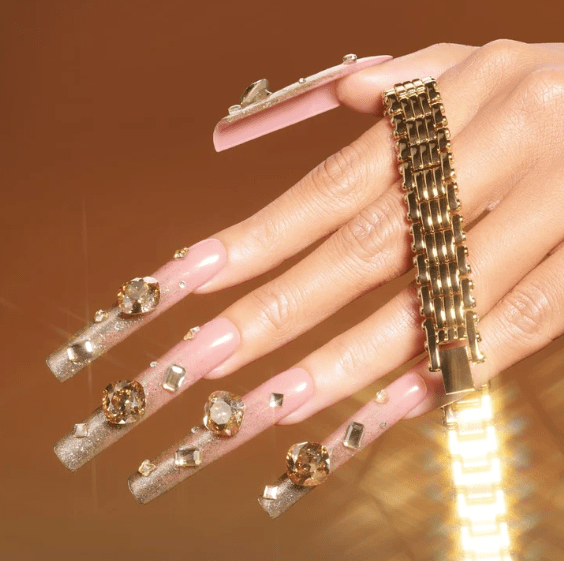 DRESUP Gilded Nude Long Pipe Press-On Nails – 12 Pieces - Beauty Exchange Beauty Supply