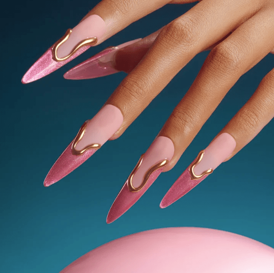 DRESUP Gilded Pink Harmony Long Stiletto Press-On Nails – 12 Pieces - Beauty Exchange Beauty Supply