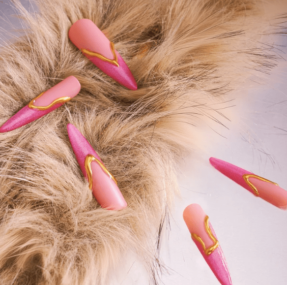 DRESUP Gilded Pink Harmony Long Stiletto Press-On Nails – 12 Pieces - Beauty Exchange Beauty Supply
