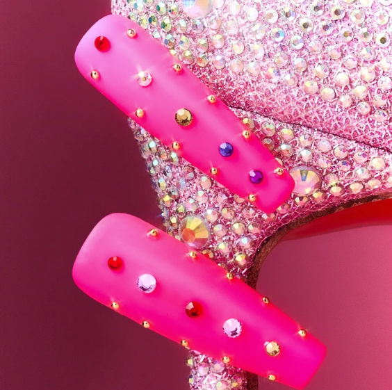 DRESUP Pink Gem Frenzy Long Coffin Press-On Nails – 12 Pieces - Beauty Exchange Beauty Supply