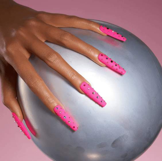 DRESUP Pink Gem Frenzy Long Coffin Press-On Nails – 12 Pieces - Beauty Exchange Beauty Supply