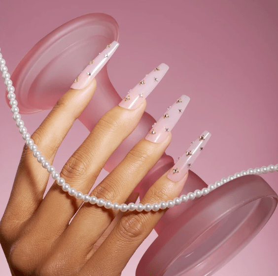 DRESUP Pink Star Gems Long Coffin Press-On Nails – 12 Pieces - Beauty Exchange Beauty Supply