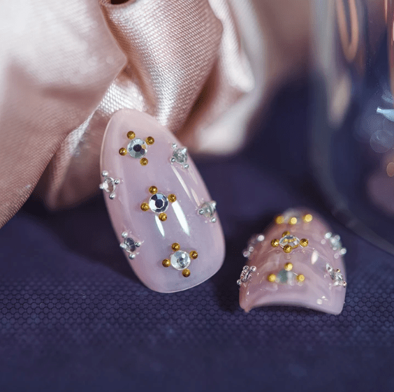 DRESUP Pink Star Gems Short Almond Press-On Nails – 12 Pieces - Beauty Exchange Beauty Supply