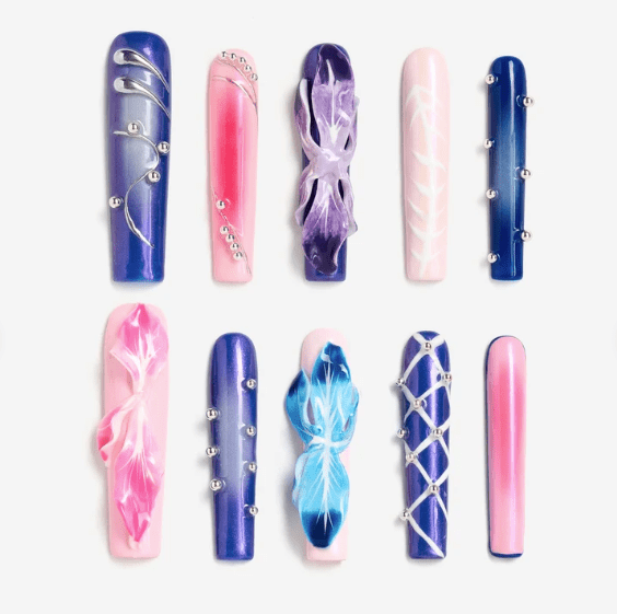 DRESUP Purple Butterfly Fantasy Long Pipe Press-On Nails – 12 Pieces - Beauty Exchange Beauty Supply