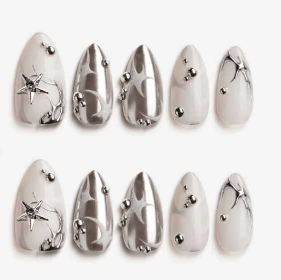 DRESUP Silver Mystique Short Almond Press-On Nails – 12 Pieces - Beauty Exchange Beauty Supply