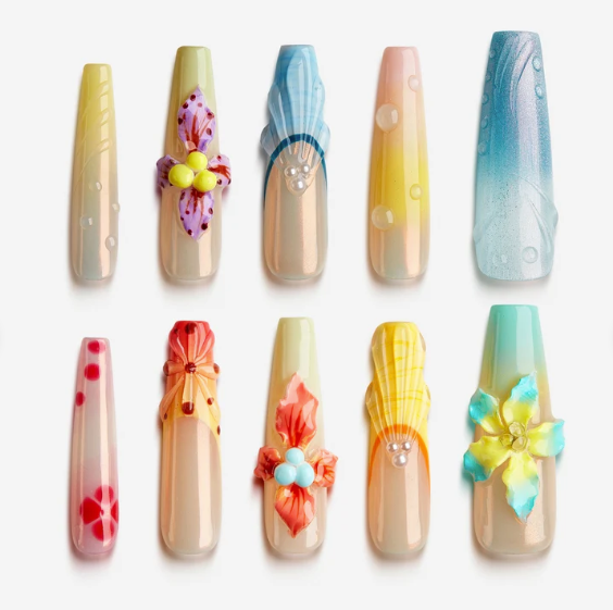 DRESUP Soft Flower Trace Long Coffin Press-On Nails – 12 Pieces - Beauty Exchange Beauty Supply