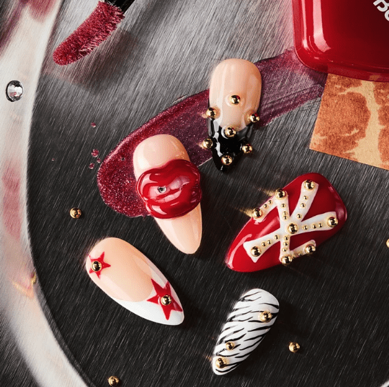 DRESUP Studded Red Lips Medium Almond Press-On Nails – 12 Pieces - Beauty Exchange Beauty Supply