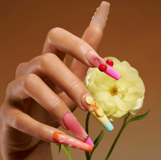 DRESUP Sunset Cherry Long Coffin Press-On Nails – 12 Pieces - Beauty Exchange Beauty Supply