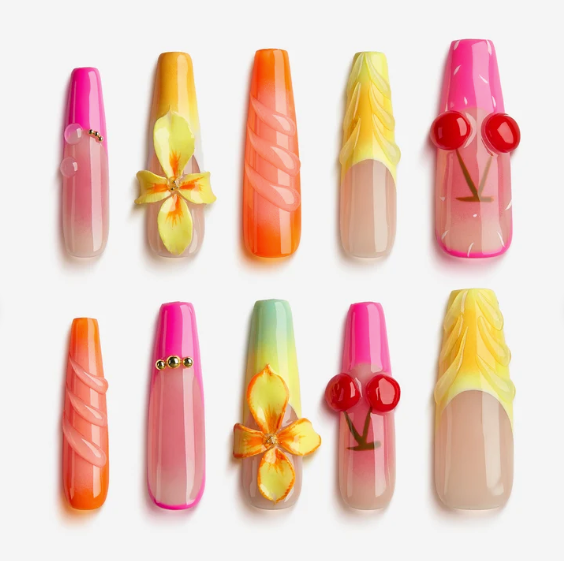 DRESUP Sunset Cherry Long Coffin Press-On Nails – 12 Pieces - Beauty Exchange Beauty Supply