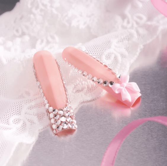 DRESUP Sweetheart Pink Gemstones Long Pipe Press-On Nails – 12 Pieces - Beauty Exchange Beauty Supply