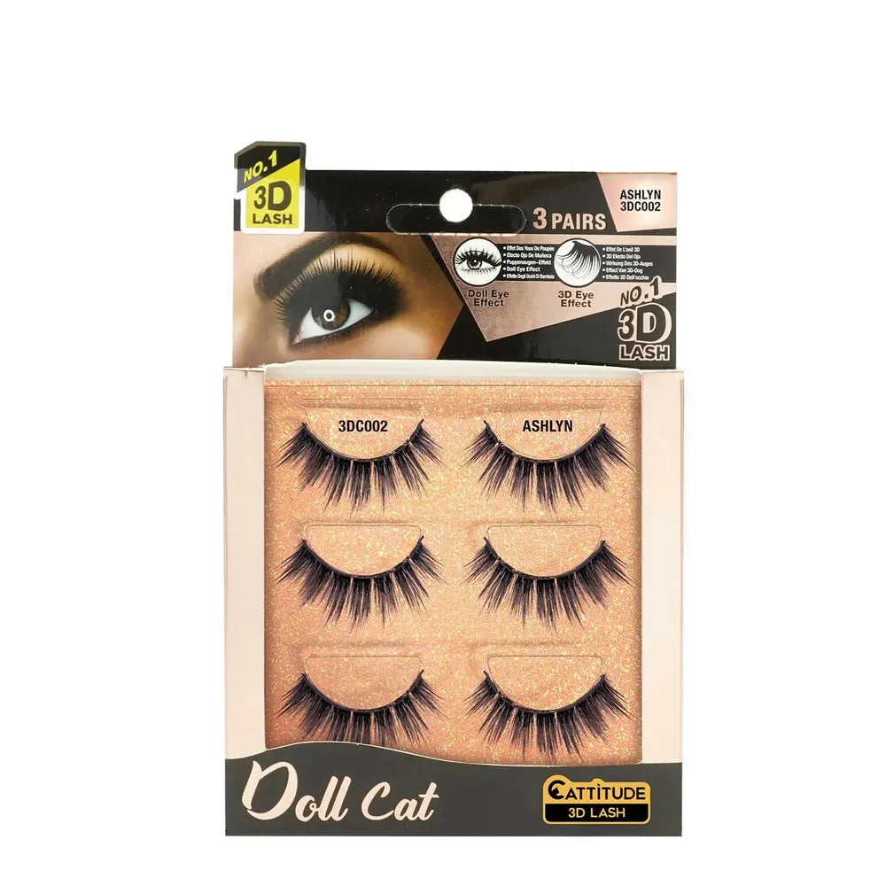 Ebin Ashlyn Doll Cat 3D Lashes โ 3 Pairs | Wispy Volume for a Flirty, Doll - Like Look - Beauty Exchange Beauty Supply