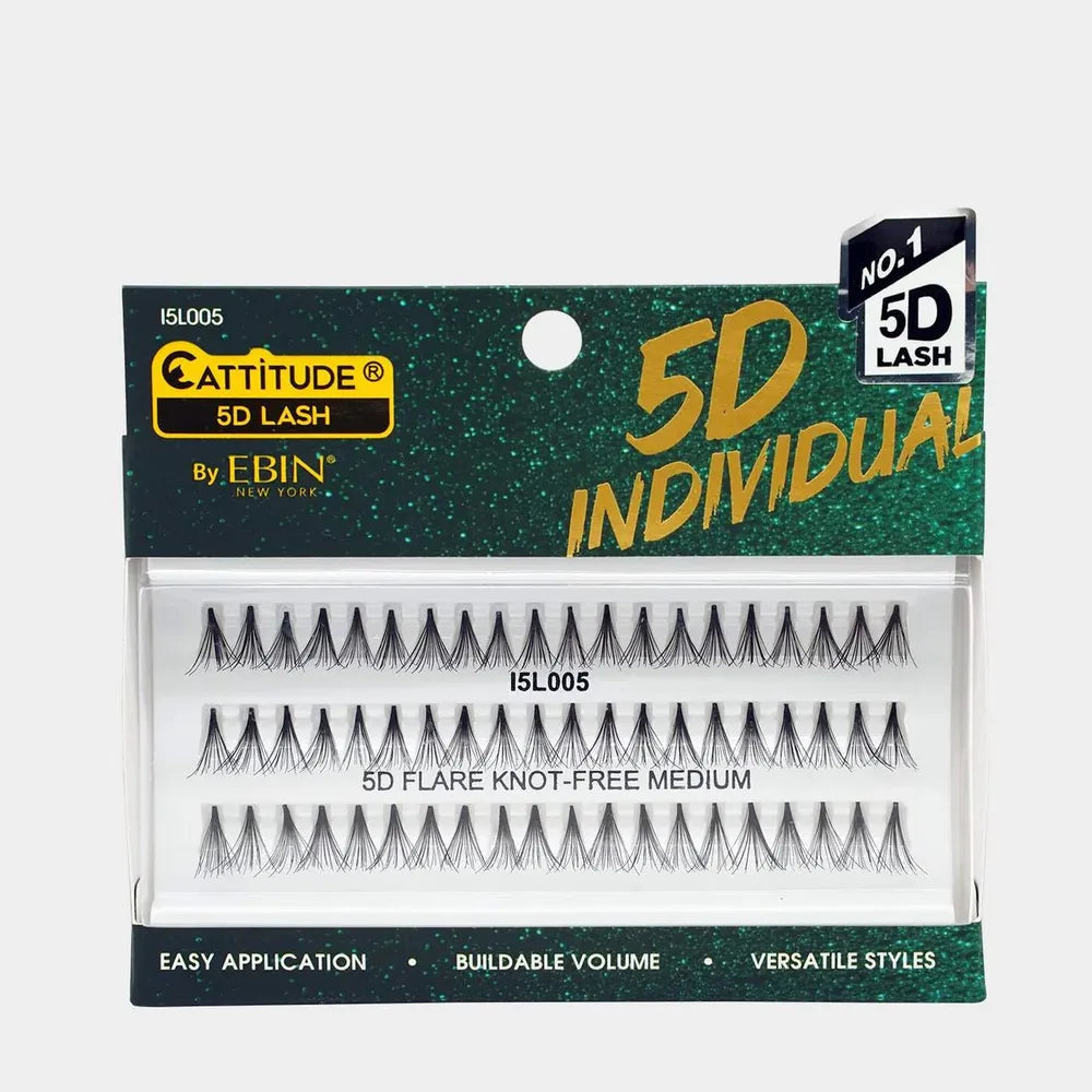 Ebin New York Cattitude 5D Individual Lash (01–06) – Custom Volume Clusters, Knot - Free & Flare Styles, Lightweight & Reusable - Beauty Exchange Beauty Supply
