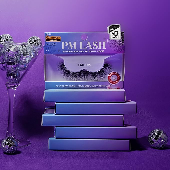 Ebin New York CATTITUDE 5D PM False Eyelashes – Styles 001–006 | Soft Faux Mink, Clear Band, Spaced Volume | Lightweight & Reusable Evening Glam - Beauty Exchange Beauty Supply