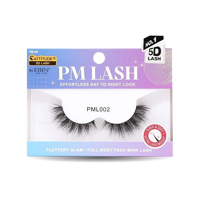 Ebin New York CATTITUDE 5D PM False Eyelashes – Styles 001–006 | Soft Faux Mink, Clear Band, Spaced Volume | Lightweight & Reusable Evening Glam - Beauty Exchange Beauty Supply