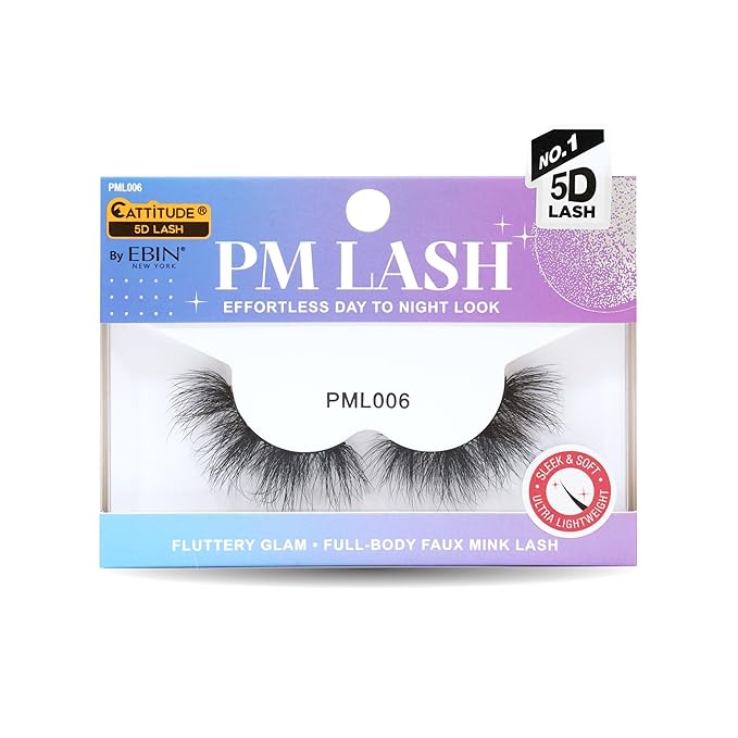 Ebin New York CATTITUDE 5D PM False Eyelashes – Styles 001–006 | Soft Faux Mink, Clear Band, Spaced Volume | Lightweight & Reusable Evening Glam - Beauty Exchange Beauty Supply