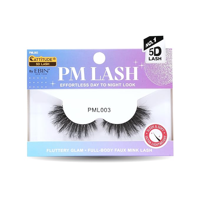 Ebin New York CATTITUDE 5D PM False Eyelashes – Styles 001–006 | Soft Faux Mink, Clear Band, Spaced Volume | Lightweight & Reusable Evening Glam - Beauty Exchange Beauty Supply