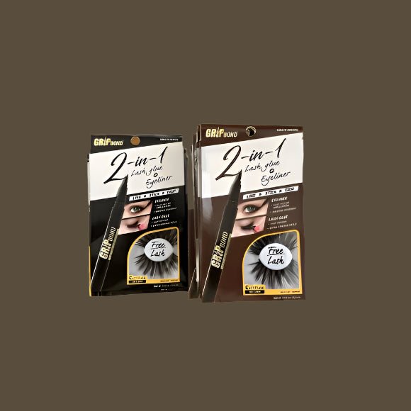 Ebin New York Grip Bond 2 - in - 1 Eyeliner Glue โ 1B Black & 1R Brown | Long - Lasting, Waterproof Hold + FREE Lash (Wild Cat โ Sophie) | 0.02 oz / 0.6 ml - Beauty Exchange Beauty Supply