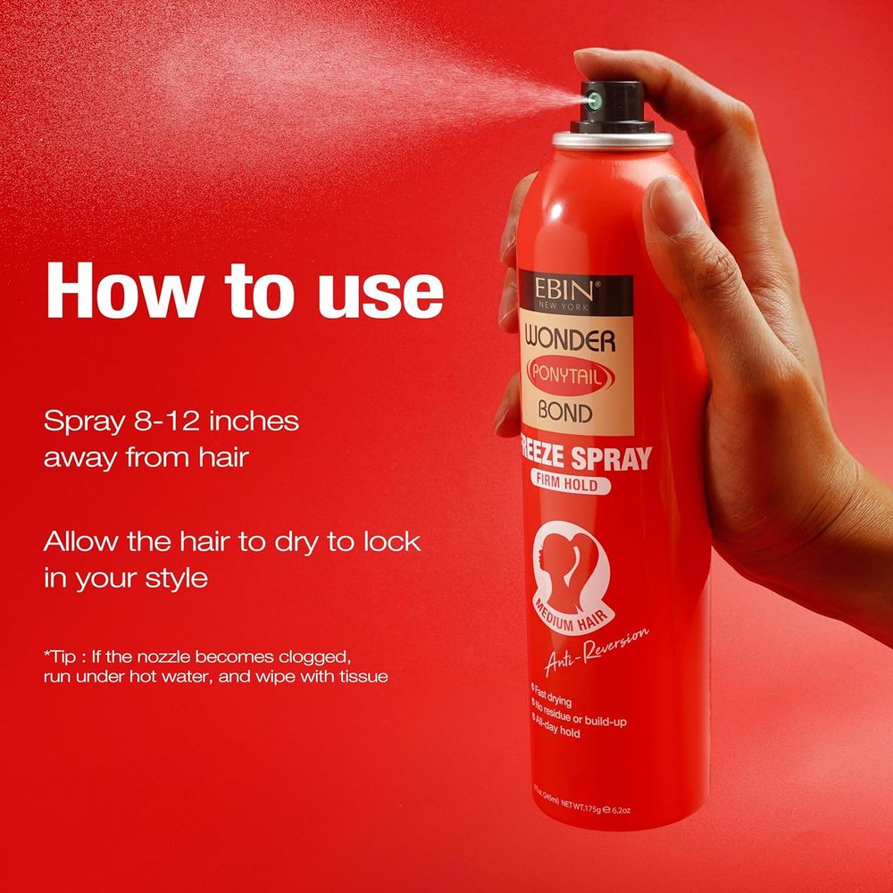 EBIN Wonder Ponytail Bond Spray – Mega Hold & Firm Hold – 8 oz - Beauty Exchange Beauty Supply