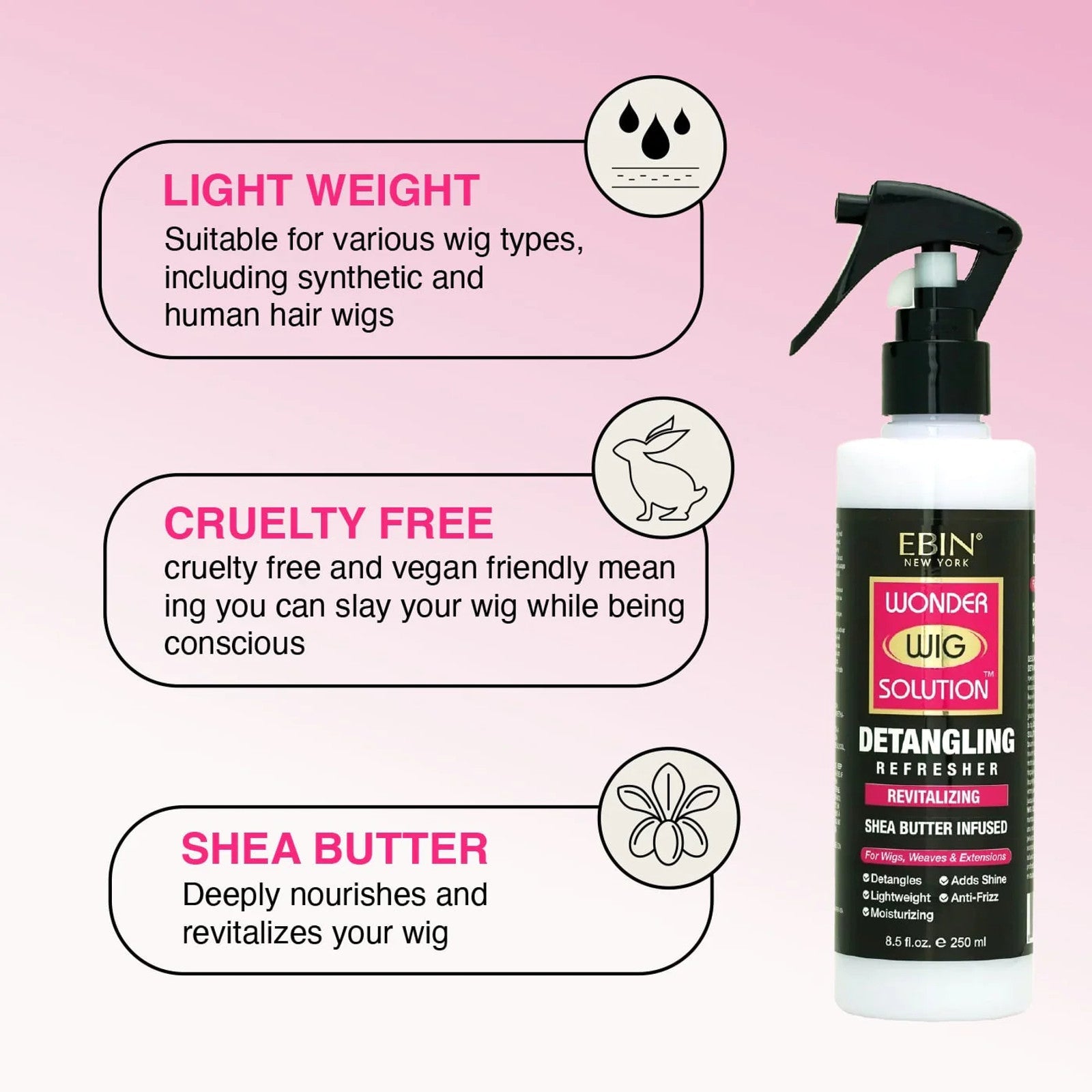 EBIN Wonder Wig Solution Detangling โ 8.5 oz & 10.01 oz - Beauty Exchange Beauty Supply