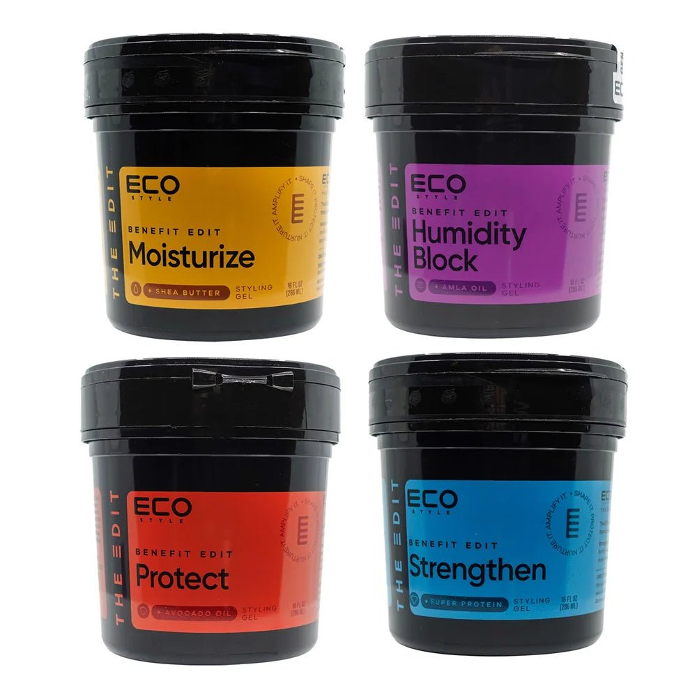 Eco Style Benefit Edit Gel Collection – (4 Variants) - Moisturize, Block Humidity, Protect, Strengthen – 16oz - Beauty Exchange Beauty Supply