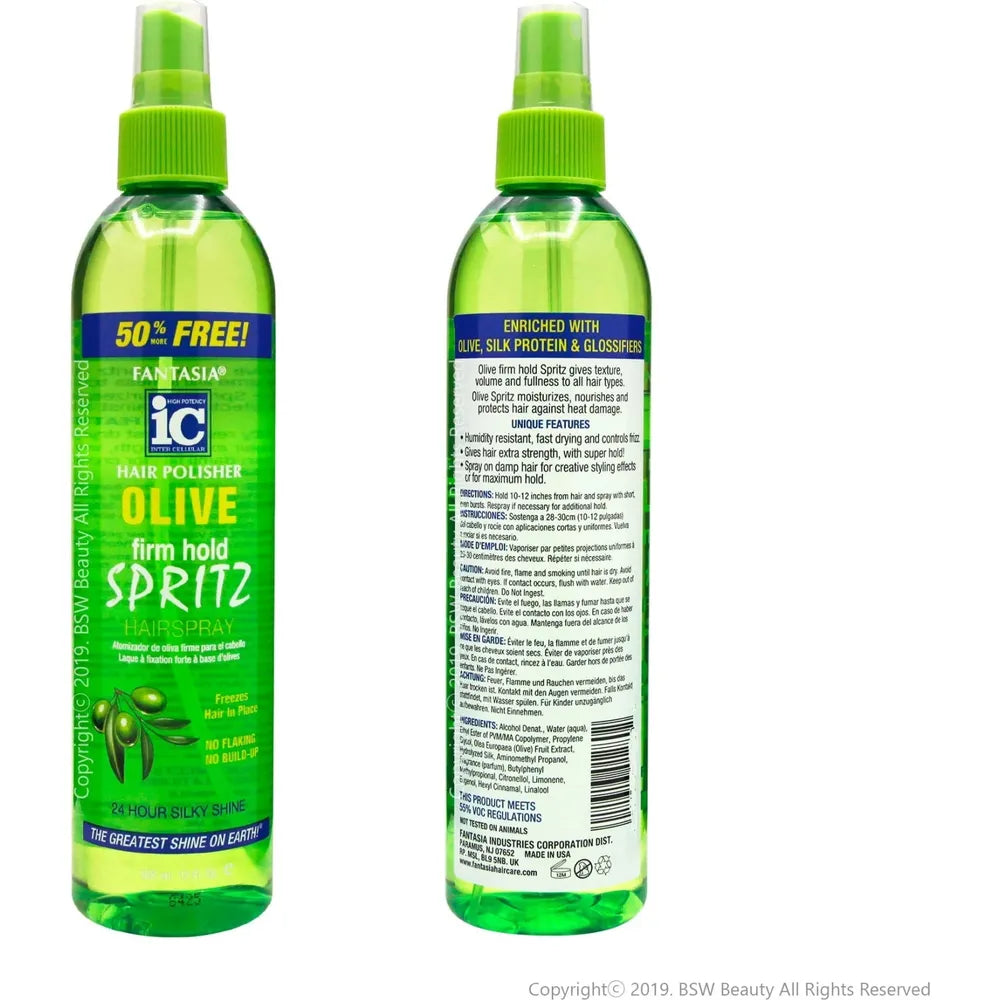 Fantasia IC Hair Polisher Spritz Hair Spray – Olive Firm Hold, 10 oz - Beauty Exchange Beauty Supply