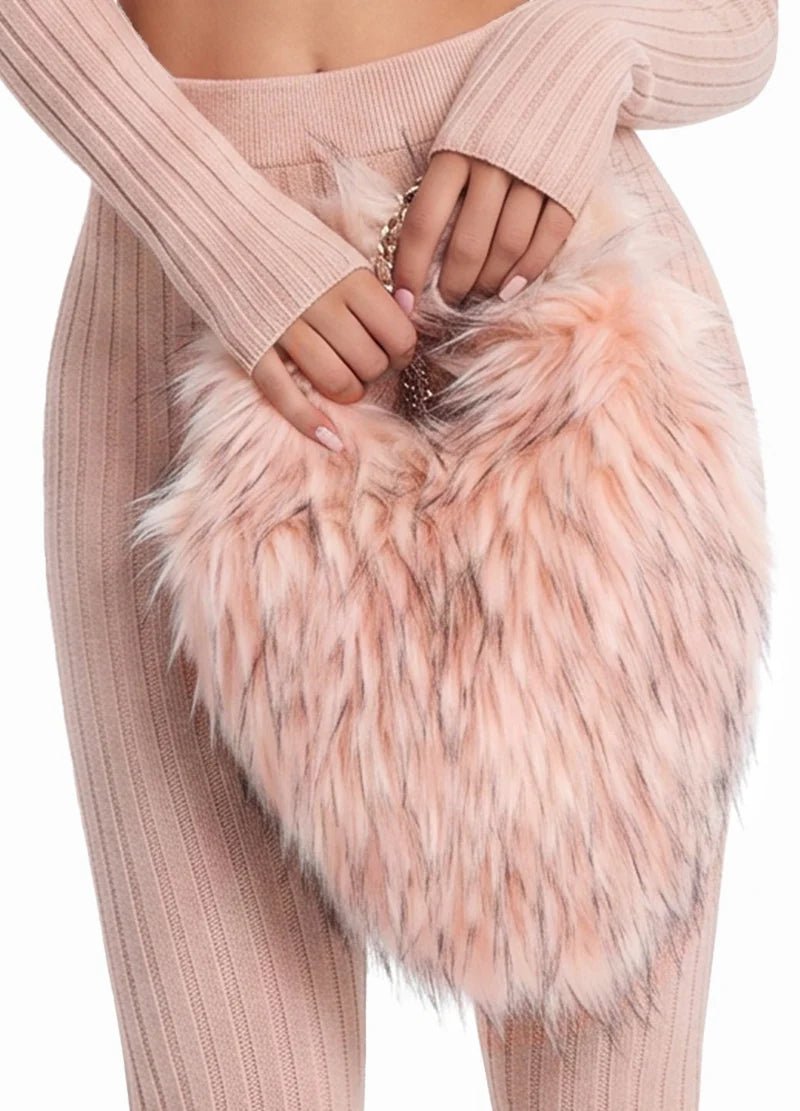 Fuzzy Faux Fur Heart Small Bag – MMA1066 - Beauty Exchange Beauty Supply